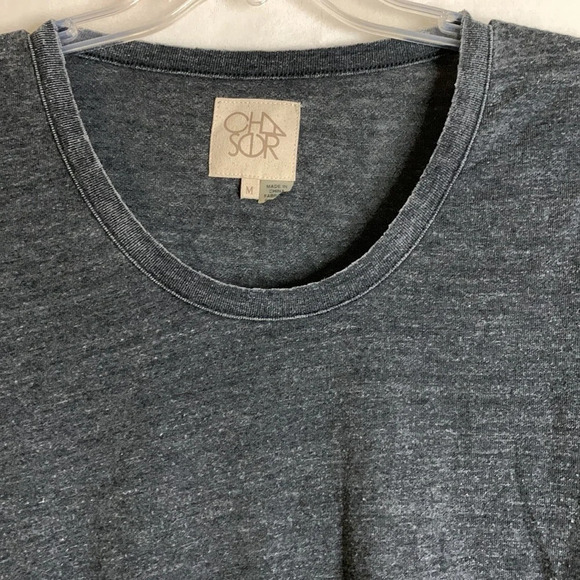 Chaser scoop neck twist tie front long sleeve raw hem Gray T-shirt Size Medium - Picture 2 of 8